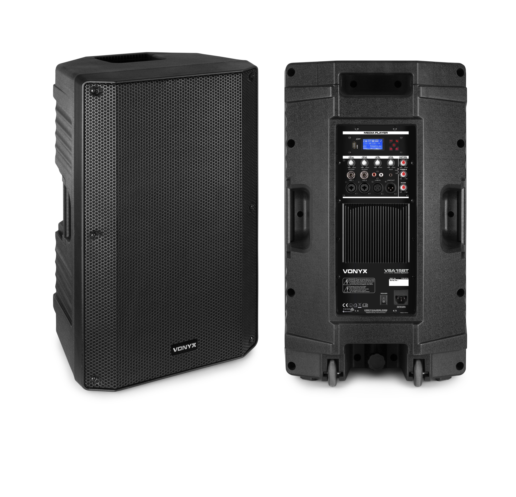 ALTAVOZ ACTIVO BI-AMPLIFICADOS DE 15" Y 1000W VSA15BT / 3.5MM JACK/ 635MM JACK / RCA / XLR / BLUETOOTH / REPRODUCTOR USB / MANDO A DISTANCIA