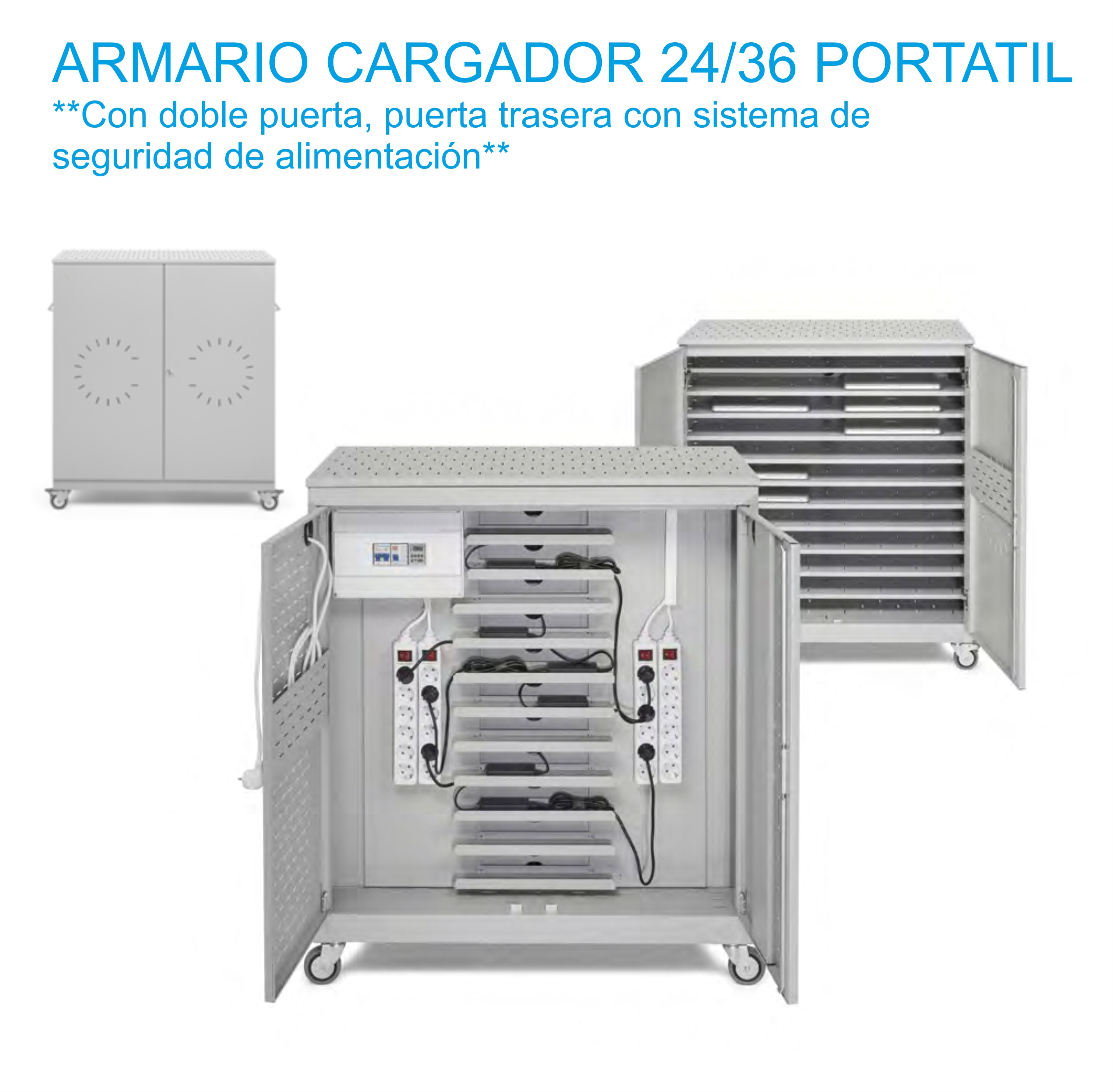 ARMARIO METALICO CARGADOR DE 24/36 PORTATILES  ***CON DOBLE PUERTA / PUERTA TRASERA PARA SISTEMA ELECTRICO*** DE1100X950X450MM  REF:MMT1000