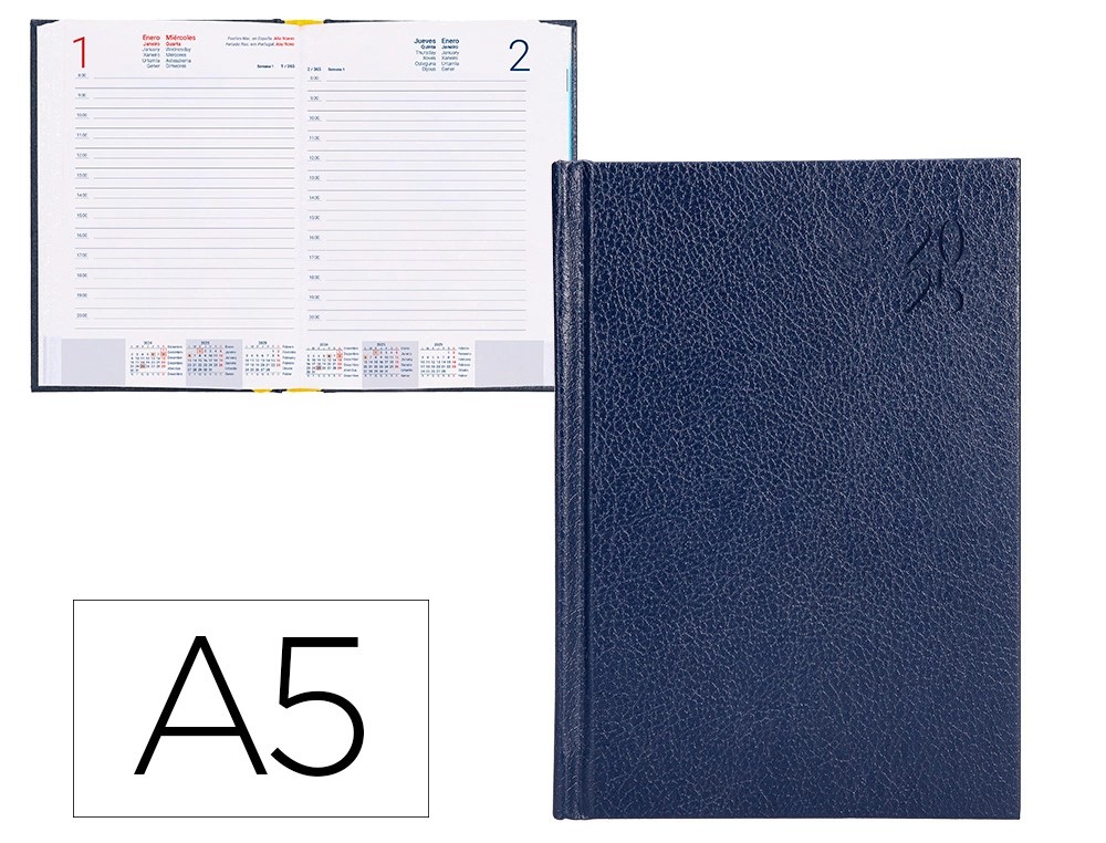 Agenda encuadernada liderpapel corfu a5 2025 día página azul papel 60 gr.