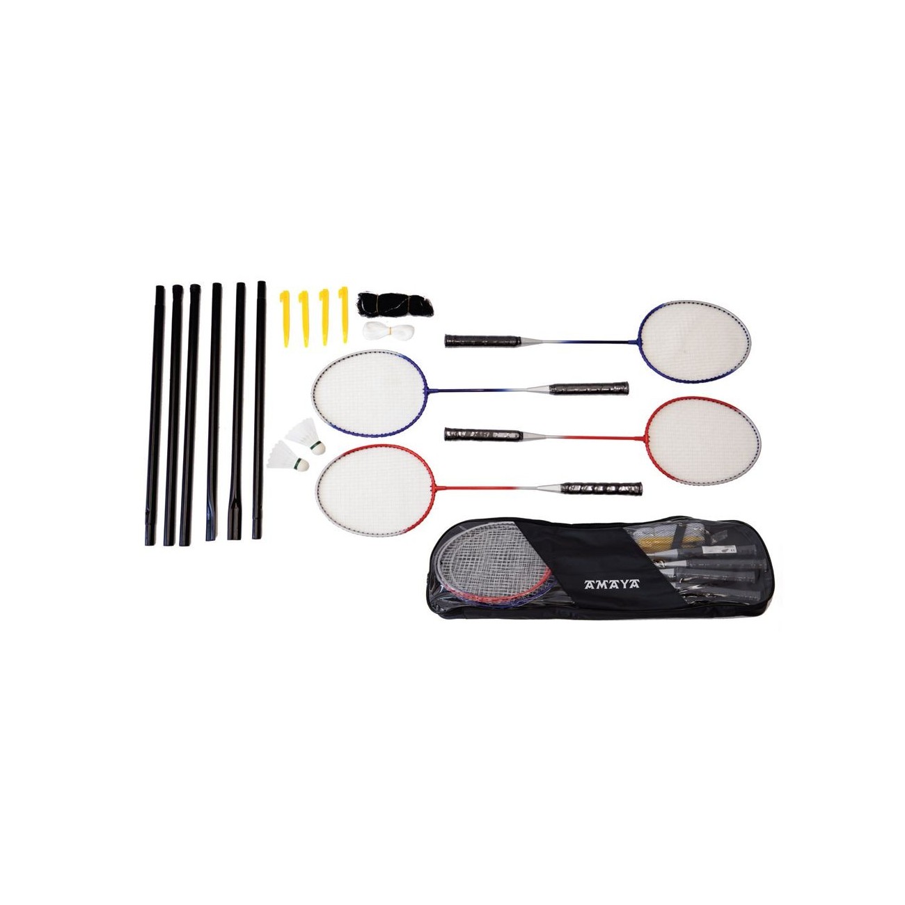 BADMINTON SET COMPLETO *** 4 RAQUETAS + 2 VOLANTES + POSTES + RED + BOLSO ***