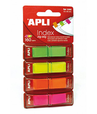 BANDERITAS SEPARADORAS INDICE ***COLORES FLUORESCENTES SURTIDOS DE 12X45MM  PLASTICO*** 160 HOJAS APLI REF: 12482