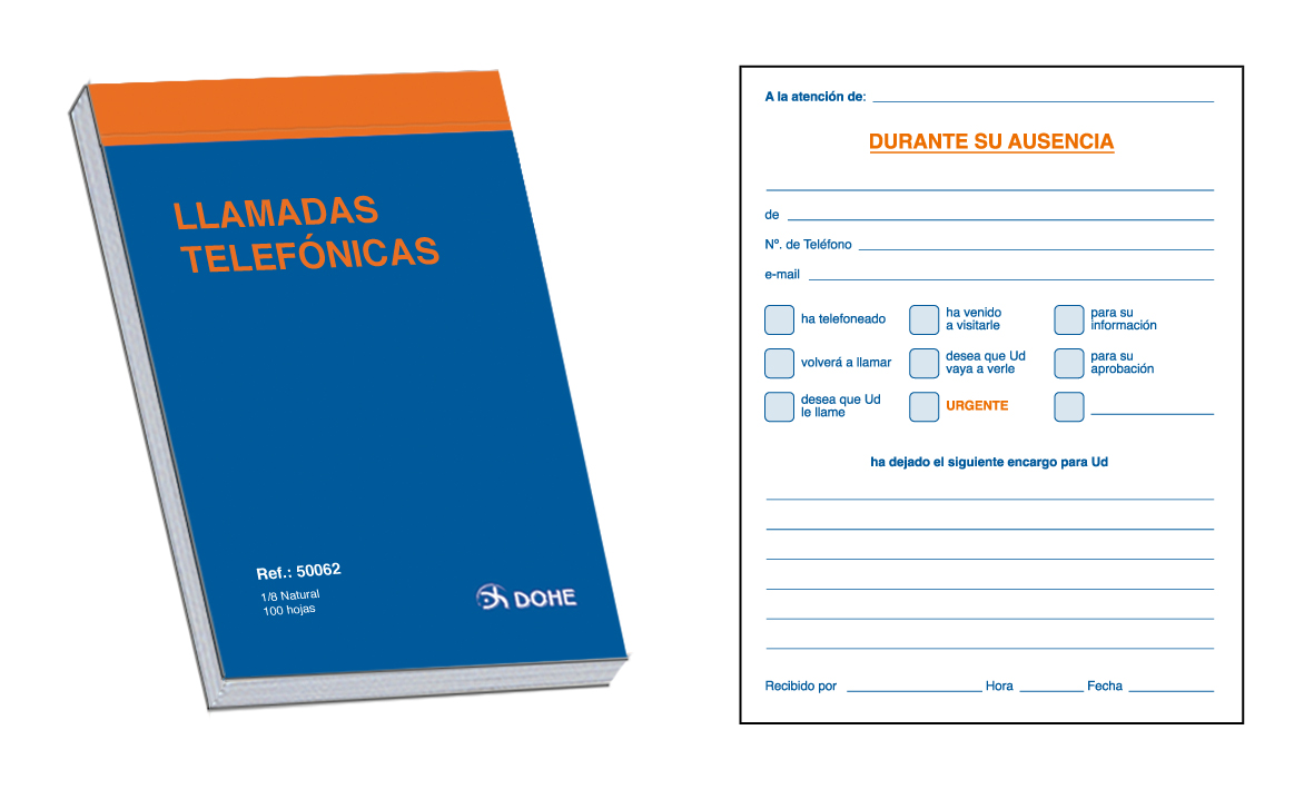 BLOC NOTAS LLAMADAS TELEFONICAS TAMAÑO OCTAVO NATURAL SIN COPIA REF: DOHE 50062
