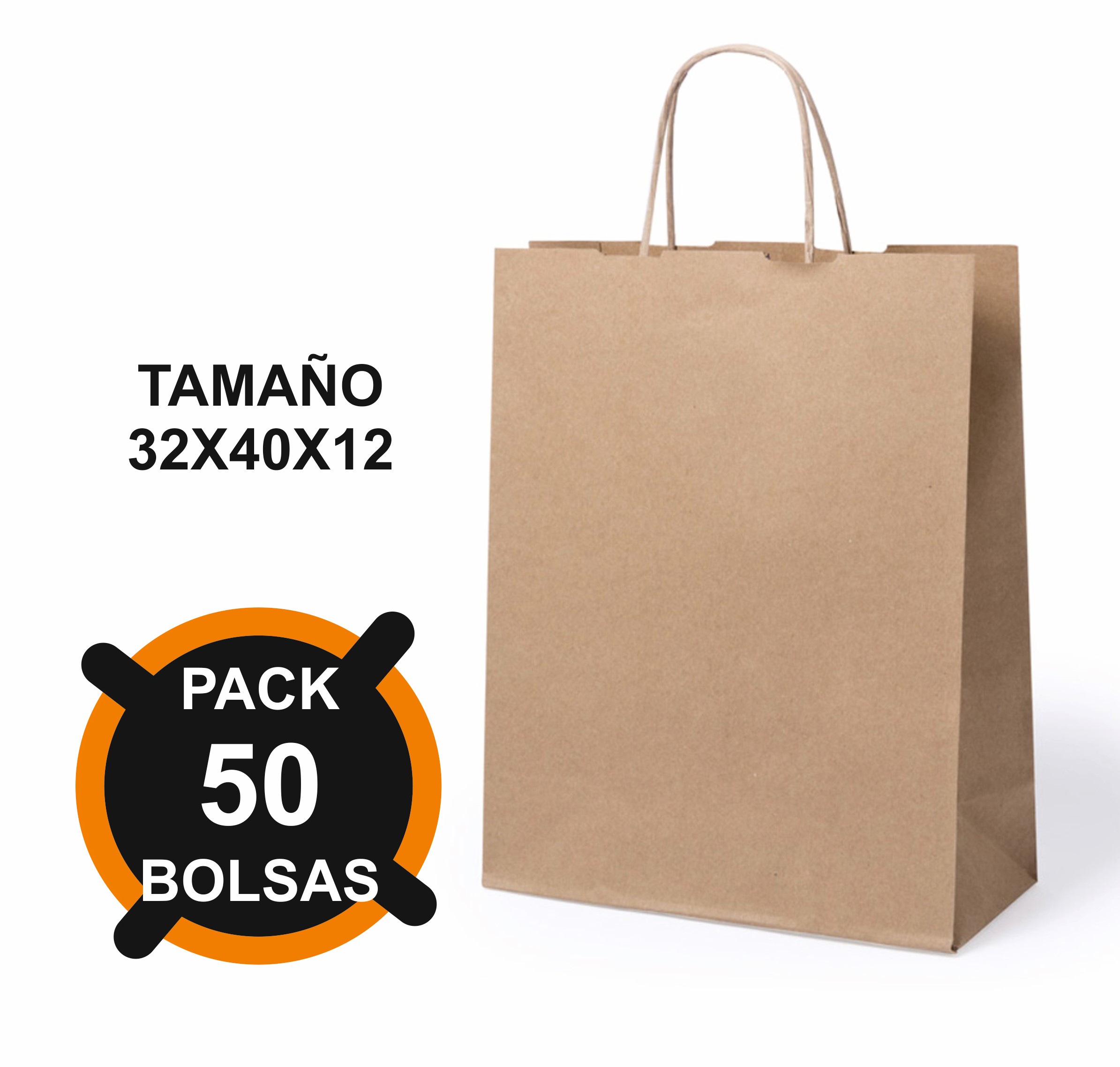 BOLSA DE PAPEL KRAFT CON ASA DE 32X40X12CM ***PACK DE 50 BOLSAS***