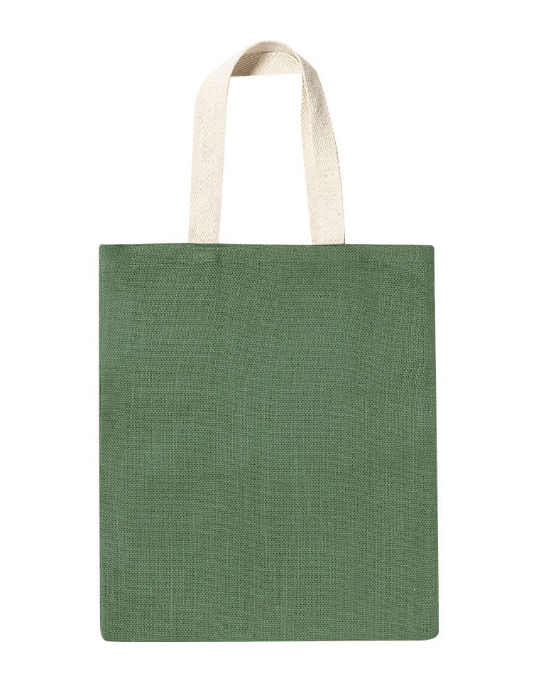 BOLSA JUTE Y ALGODON EN COLOR VERDE Y ASA EN NATURAL 38X42CM REF: 1166