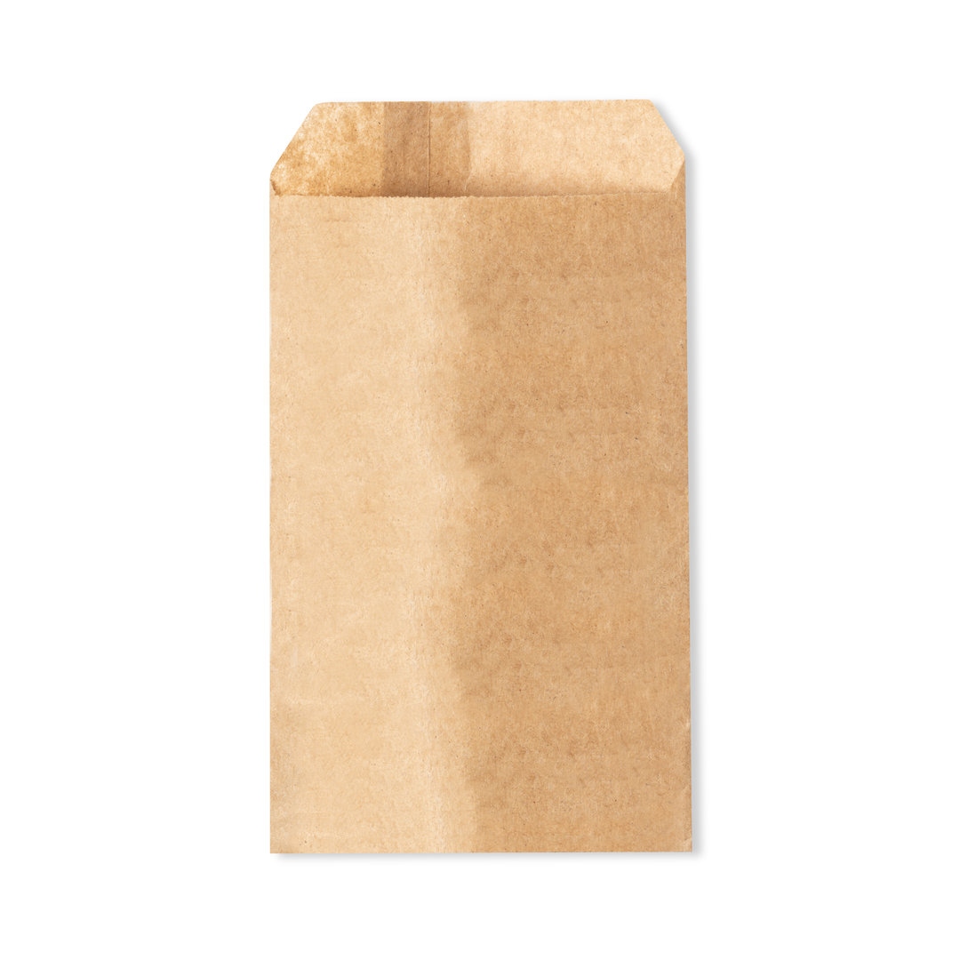 BOLSA PAPEL RECICLADO COLOR KRAFT TAMAÑO 9X15.5CM + 2CM DE SOLAPA