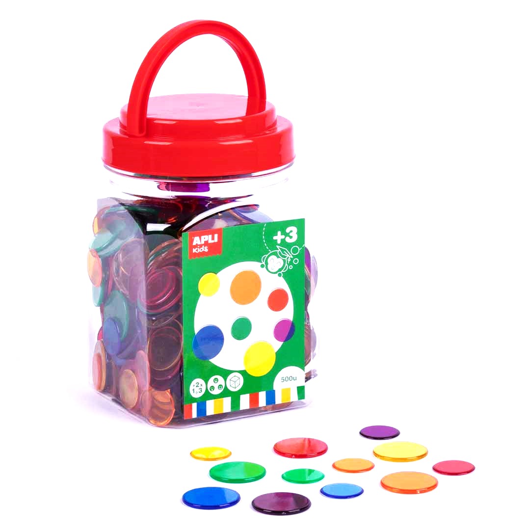 BOTE 500 DISCOS TRANSPARENTES PARA CONTAR APTOS PARA MESA DE LUZ APLI