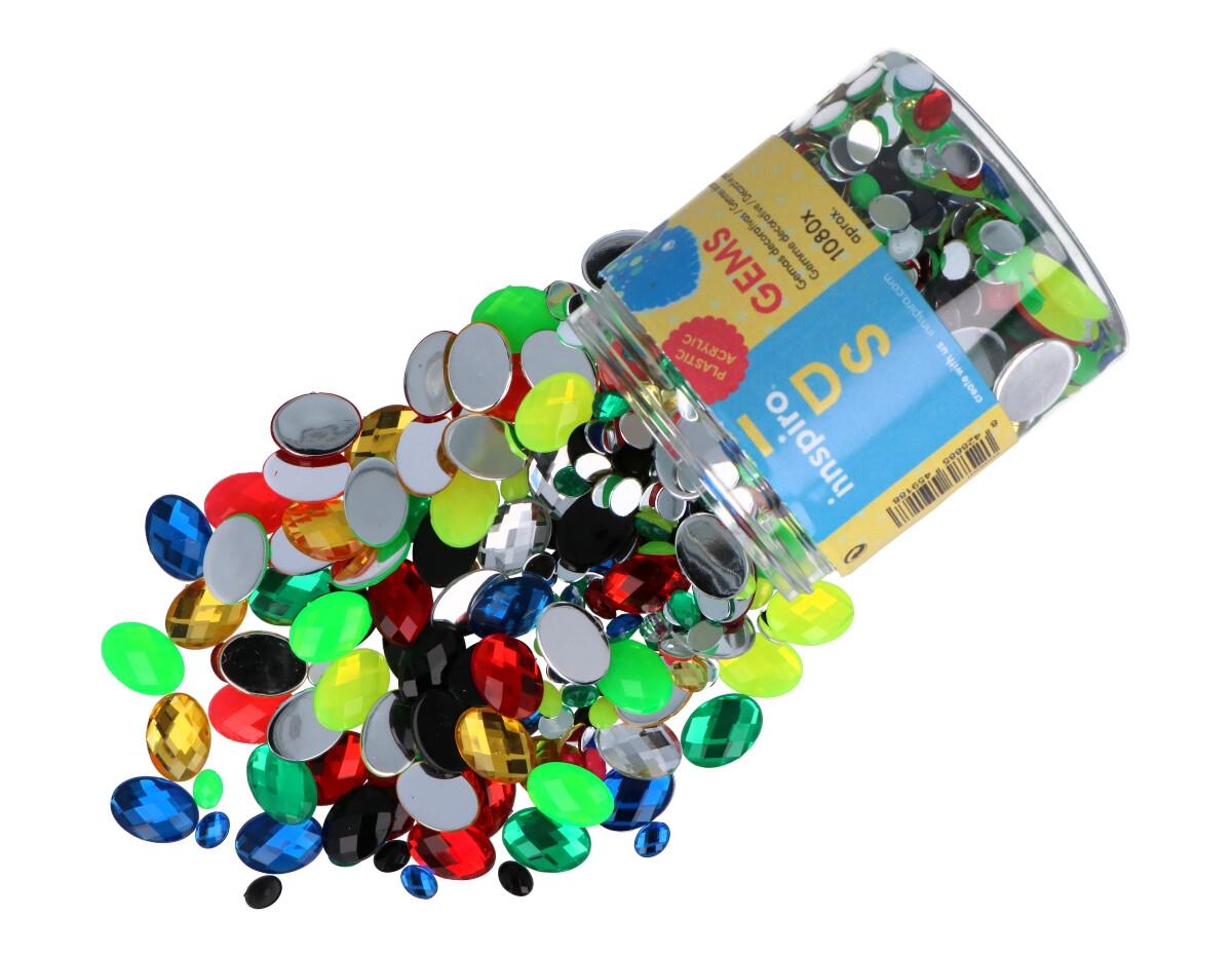 BOTE DE GEMAS DECORATIVAS ACRILICAS ***OVAL COLORES*** TAMAÑOS SURTICO 1080 UNIDADES REF.2005011