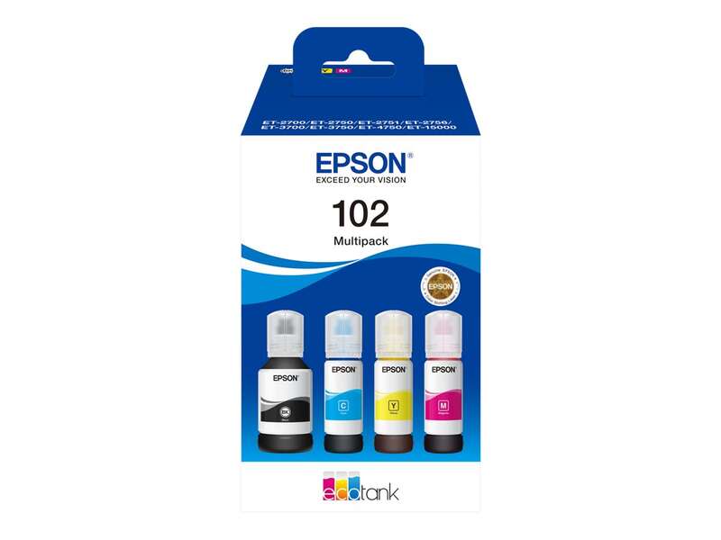 BOTELLA DE TINTA Epson 102 Pack de 4 Botellas de Tinta Originales - C13T03R640
