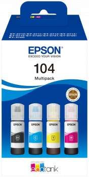 BOTELLA DE TINTA Epson 104 Pack de 4 Botellas de Tinta Originales - C13T00P640