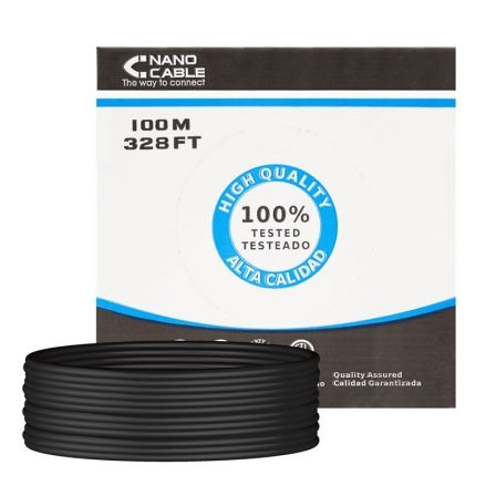 Bobina de Cable RJ45 para Exteriores UTP Nanocable 10.20.0302-EXT-BK Cat.5e/ 100m/ Impermeable/ Negr