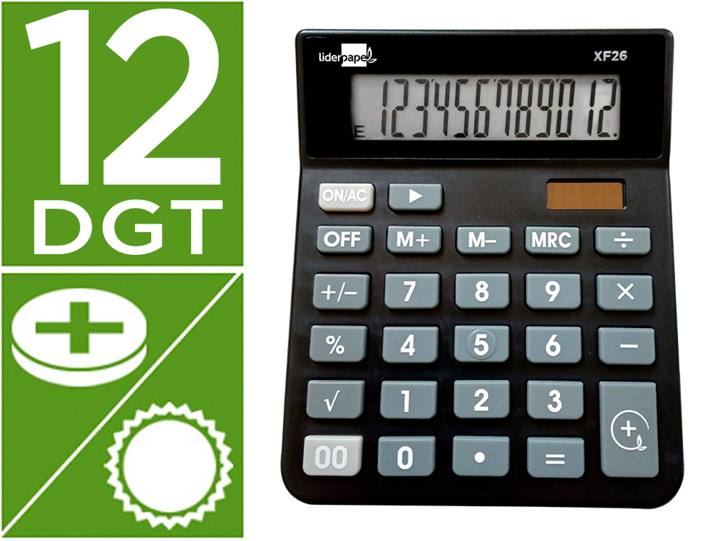 CALCULADORA 12 DIGITOS SOLAR DE 127X105X24MM  LIDERPAPEL REF. 163491