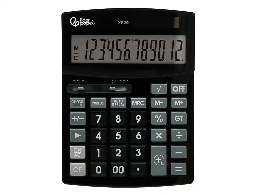CALCULADORA SOBREMESA LIDERPAPEL XF29 12 DIGITOS SOLAR Y PILAS 190X140X30MM