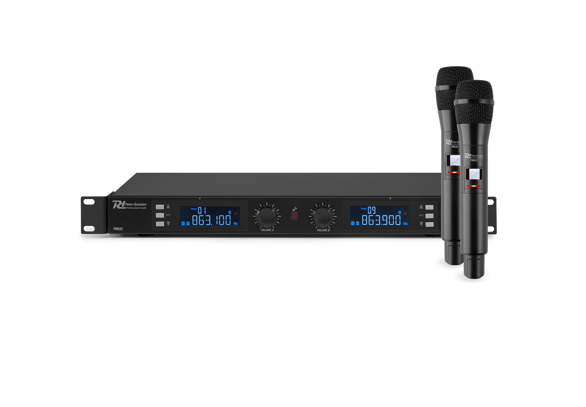 CANAL DIGITAL UHF CON 2 MICRO INALAMBRICOS POWER DYNAMICS PD632H TRANSMISION EXCELENTE DE AUDIO