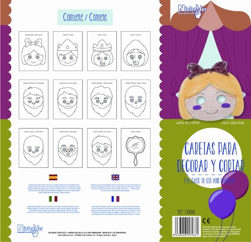 CARETA CUENTO BLANCANIEVES PACK 12 CARETAS EN CARTON 300GR REF: NIEFENVER 1400101