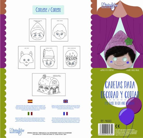 CARETA CUENTO CAPERUCITA ROJA PACK 5 CARETAS Y 1 CASA ABUELITA EN CARTON 300GR REF: NIEFENVER 1400100