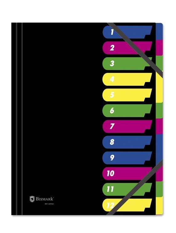 CARPETA CLASIFICADORA DE 12 POSICIONES CIERRE CON GOMA TAMAÑO FOLIO