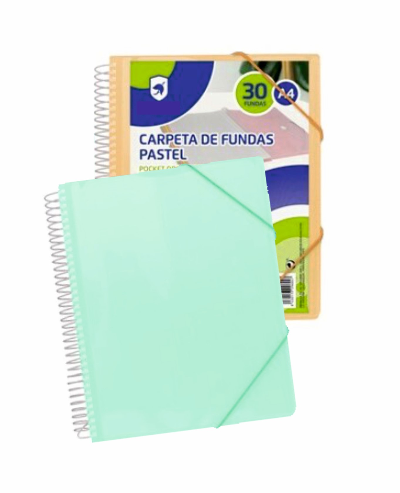 CARPETA ESPIRAL 30 FUNDAS TAPAS DE POPIPROPILENO RIGIDO CON PORTADA PERSONALIZABLE Y GOMAS DE CIERRE