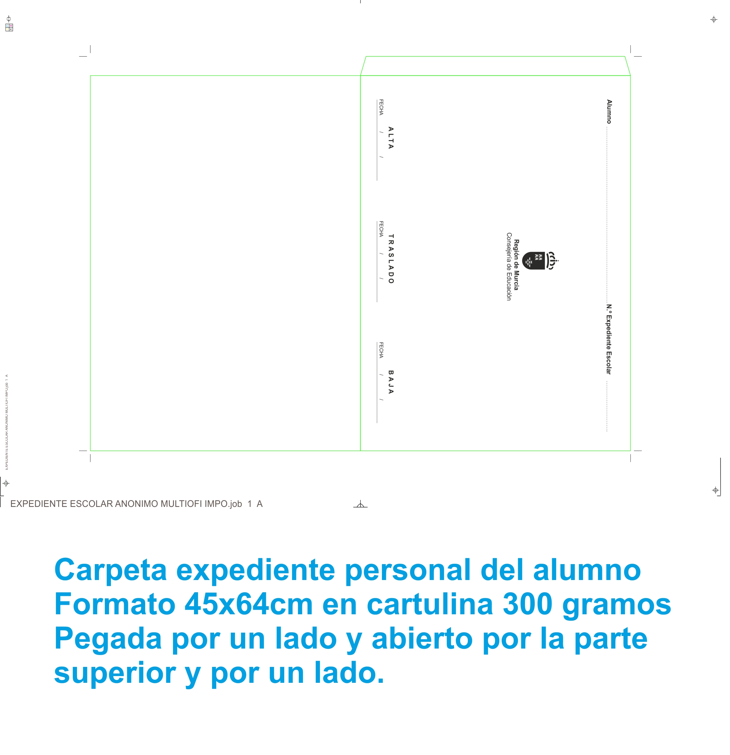 CARPETA EXPEDIENTE PERSONAL DEL ALUMNO FORMATO 45X64CM EN CARTULINA 300 GRAMOS