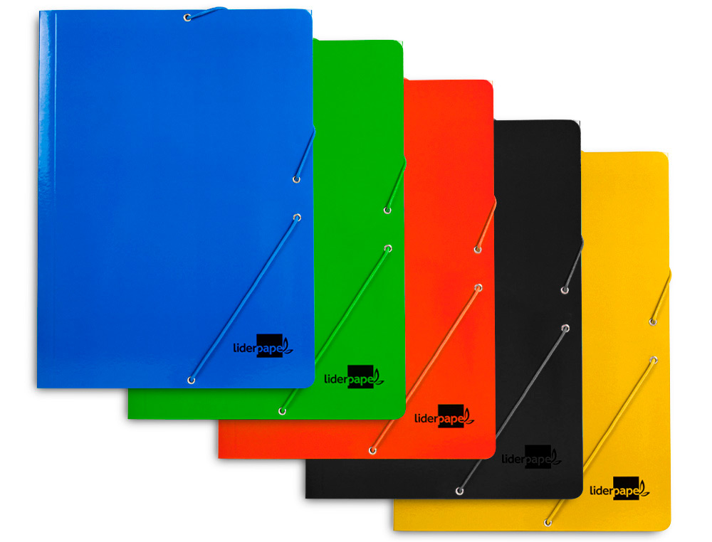 CARPETA LIDERPAPEL GOMAS FOLIO Y 3 SOLAPA CARTON PLASTIFICADO COLORES SURTIDOS CARTON DE 600GR