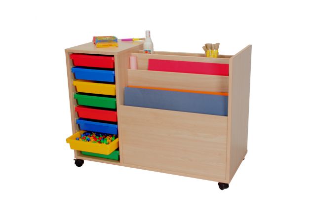 CARRO PLASTICA CARTULINERO Y CUBETERO DOBLE CARA HAYA 105X79X49CM *CUBETAS INCLUIDAS*