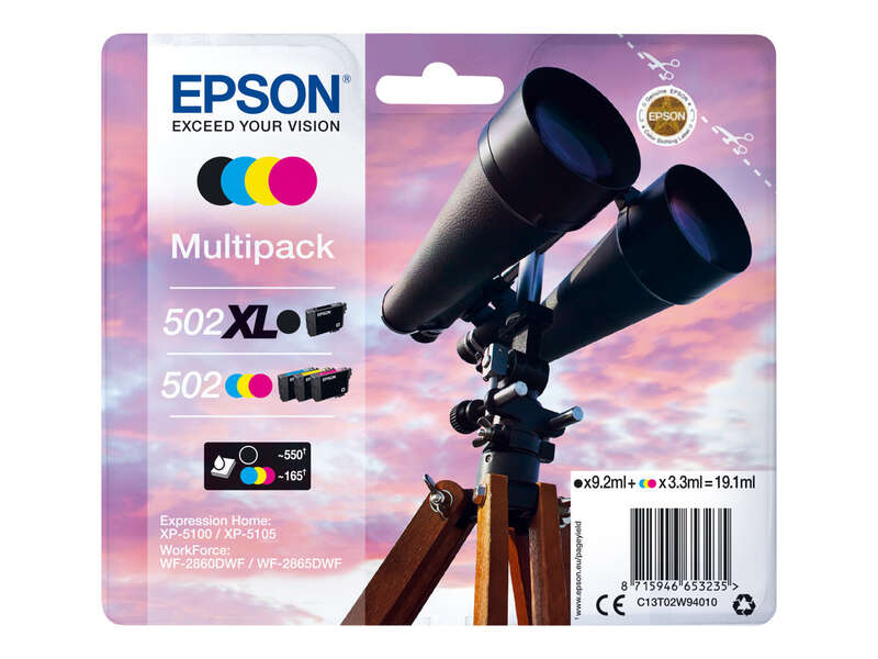 CARTUCHO COMPATIBLE Epson 502XL/502 Pack de 4 Cartuchos de Tinta Originales - C13T02W94010