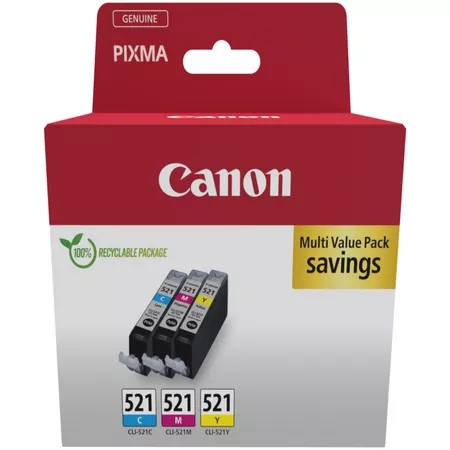 CARTUCHO OIGINAL Canon CLI521 Pack de 3 Cartuchos de Tinta Originales - Cian, Magenta, Amarillo - 2934B015/2934B010
