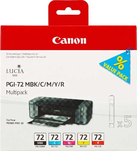 CARTUCHO ORIGINAL Canon PGI72 Pack de 5 Cartuchos de Tinta Originales - Negro Mate, Cyan, Magenta, Amarillo, Rojo - 6402B009