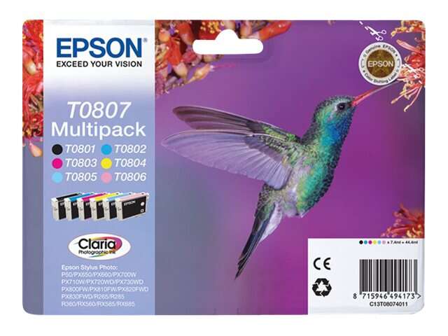 CARTUCHO ORIGINAL Epson T0807 Pack de 6 Cartuchos de Tinta Originales - C13T08074011