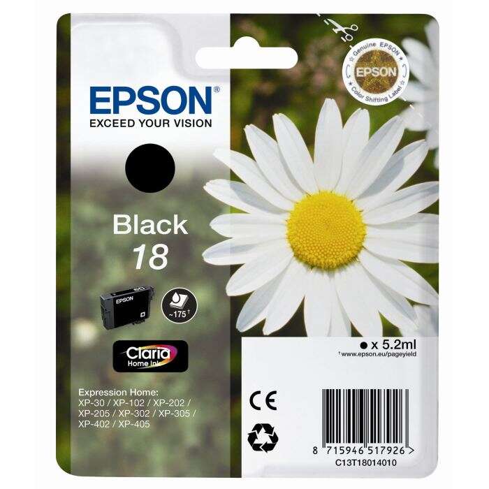CARTUCHO ORIGINAL Epson T1801 (18) Negro Cartucho de Tinta Original - C13T18014012