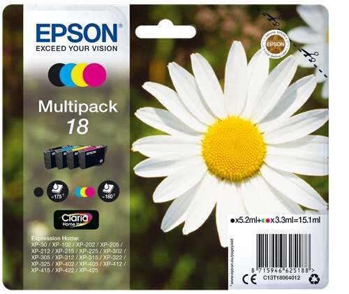 CARTUCHO ORIGINAL Epson T1806 (18) Pack de 4 Cartuchos de Tinta Originales - C13T18064012