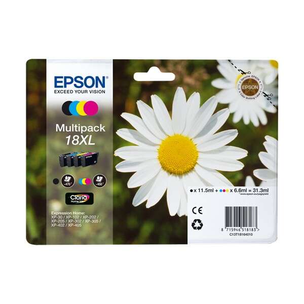 CARTUCHO ORIGINAL Epson T1816 (18XL) Pack de 4 Cartuchos de Tinta Originales - C13T18164012