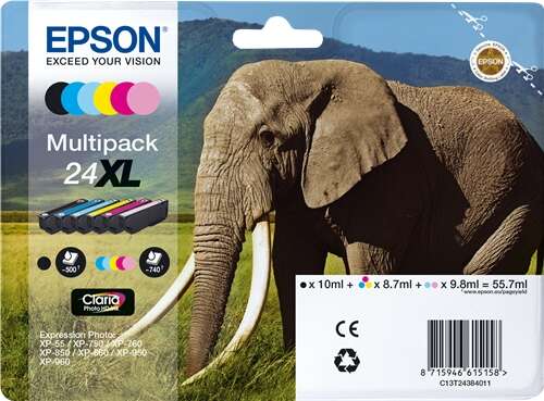 CARTUCHO ORIGINAL Epson T2438 (24XL) Pack de 6 Cartuchos de Tinta Originales - C13T24384011