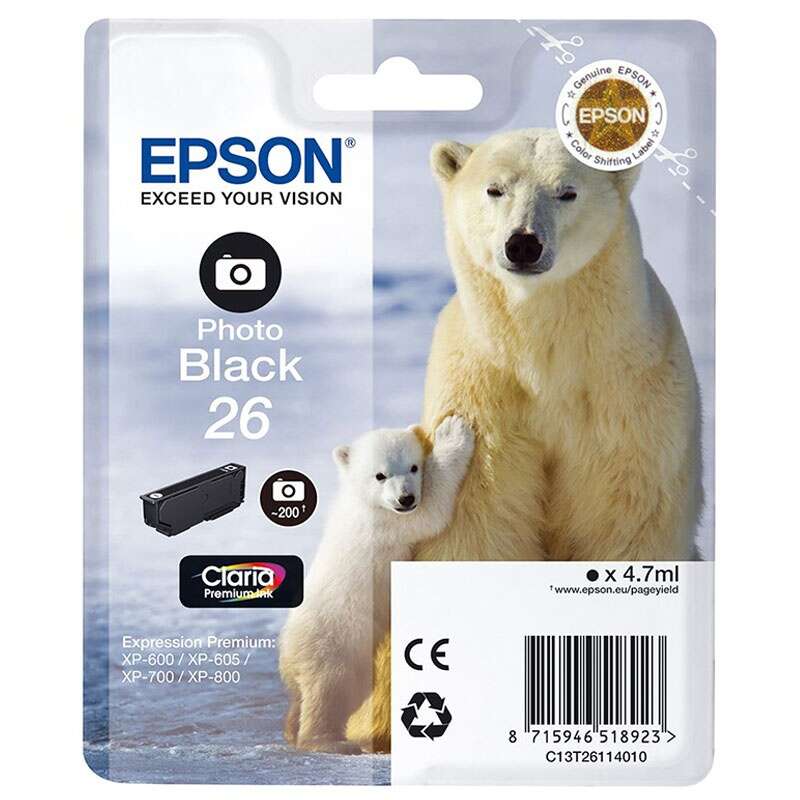 CARTUCHO ORIGINAL Epson T2611 (26) Negro Photo Cartucho de Tinta Original - C13T26114012