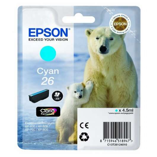 CARTUCHO ORIGINAL Epson T2612 (26) Cyan Cartucho de Tinta Original - C13T26124012