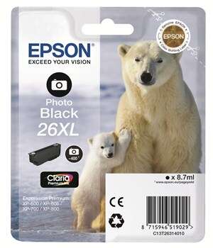 CARTUCHO ORIGINAL Epson T2631 (26XL) Negro Photo Cartucho de Tinta Original - C13T26314012