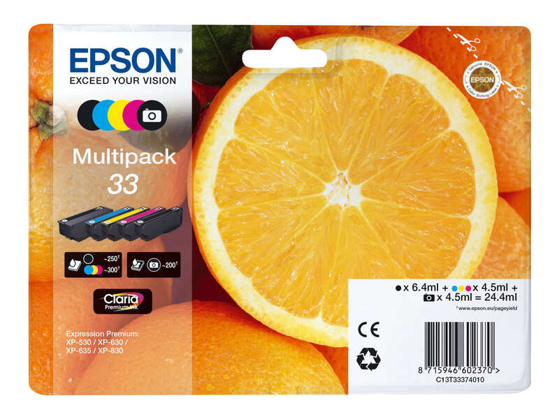CARTUCHO ORIGINAL Epson T3337 (33) Pack de 5 Cartuchos de Tinta Originales - C13T33374011