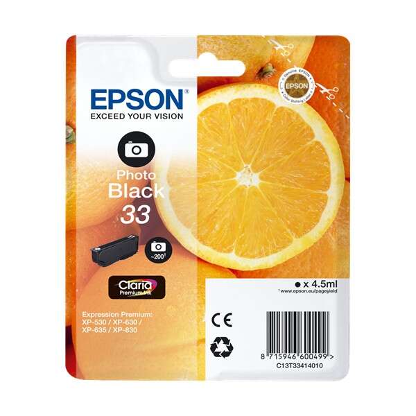 CARTUCHO ORIGINAL Epson T3341 (33) Negro Photo Cartucho de Tinta Original - C13T33414012