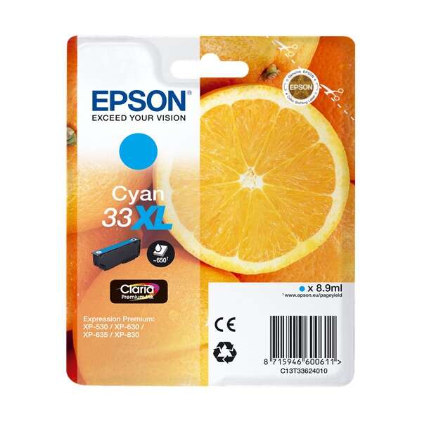 CARTUCHO ORIGINAL Epson T3362 (33XL) Cyan Cartucho de Tinta Original - C13T33624012