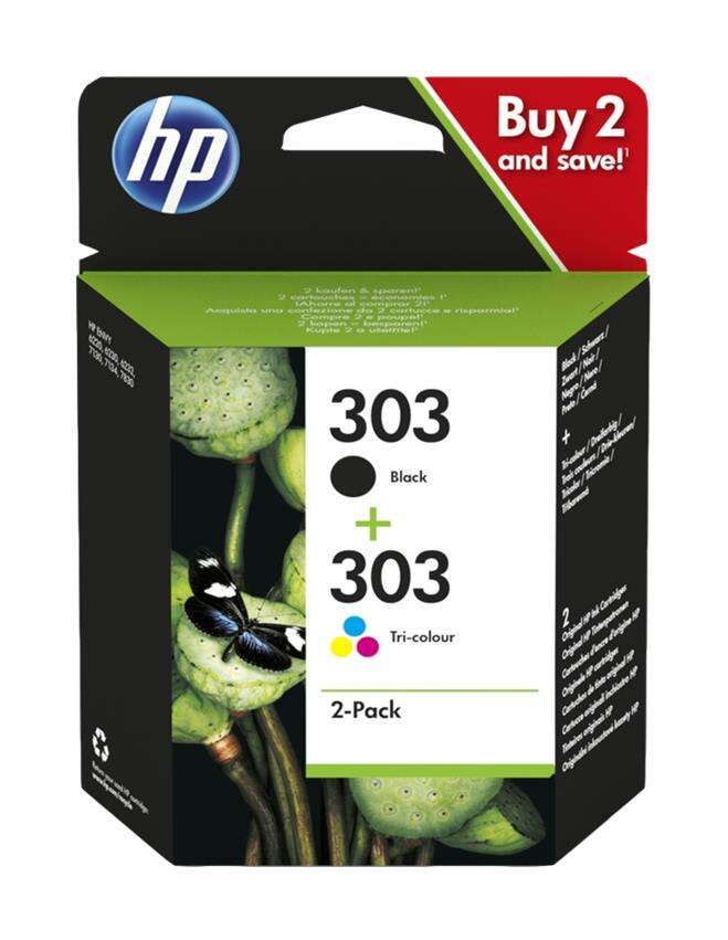 CARTUCHO ORIGINAL HP 303 Negro + Color Pack de 2 Cartuchos de Tinta Originales - 3YM92AE