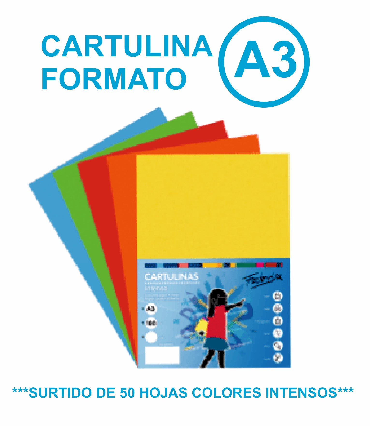 CARTULINA ***SURTIDO A3 COLORES INTENSOS*** PAQUETE 50 HOJAS REF: 16238