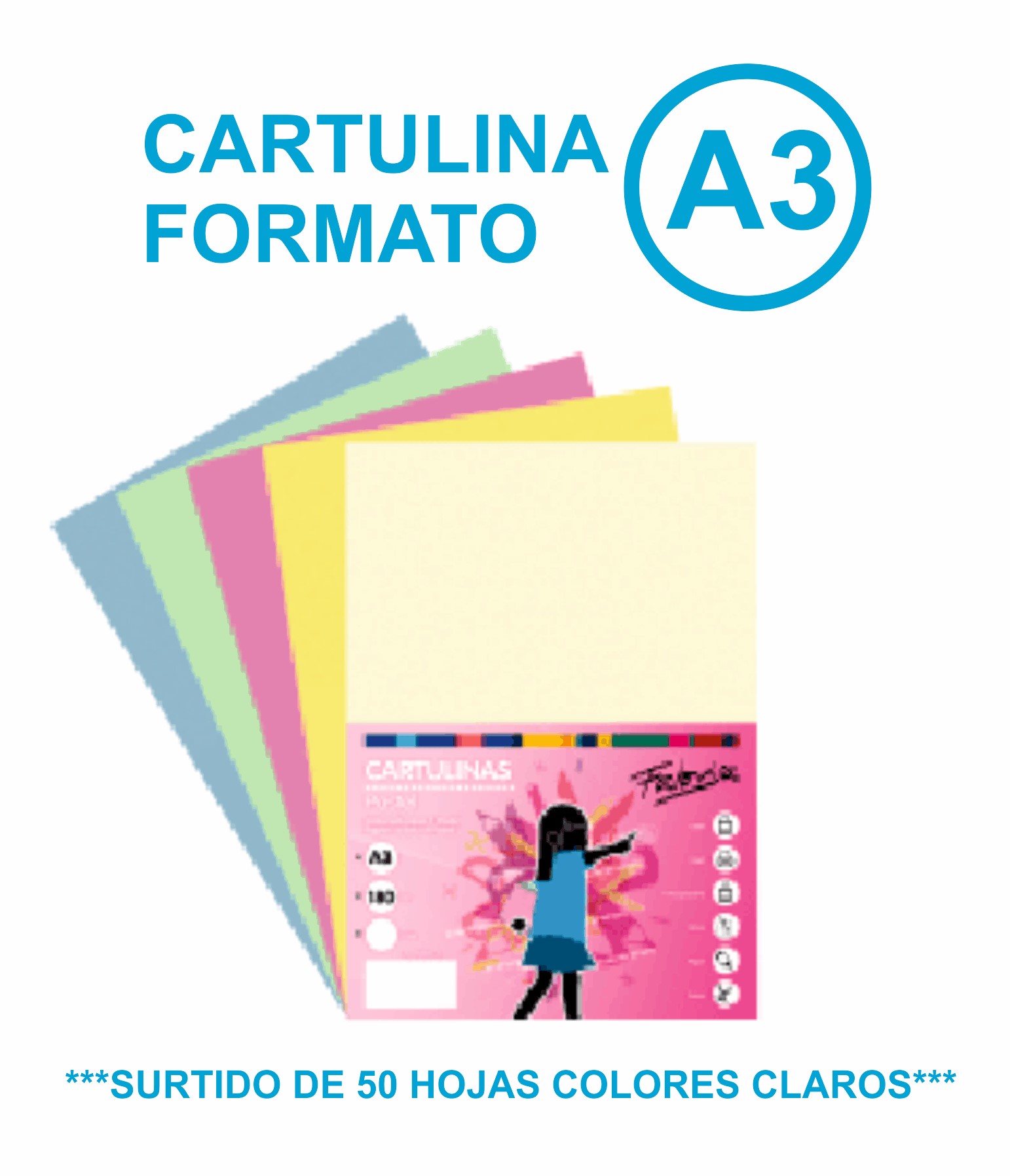 CARTULINA ***SURTIDO A3 COLORES PASTEL*** PAQUETE 50 HOJAS REF: 16237
