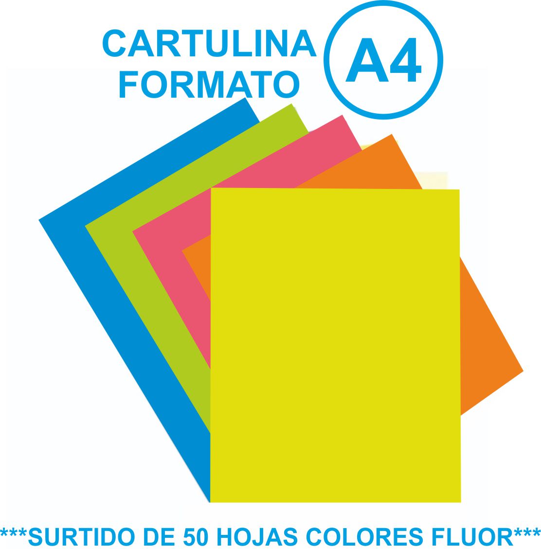 CARTULINA SURTIDO A4 COLORES FLUORESCENTES PAQUETE 50 HOJAS REF: 15451