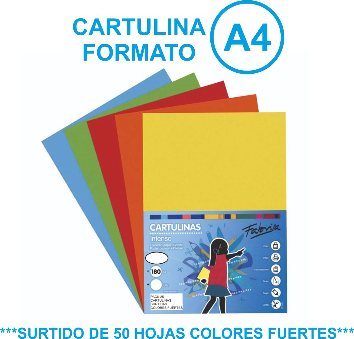 CARTULINA SURTIDO A4 COLORES INTENSOS PAQUETE 50 HOJAS REF: 15450