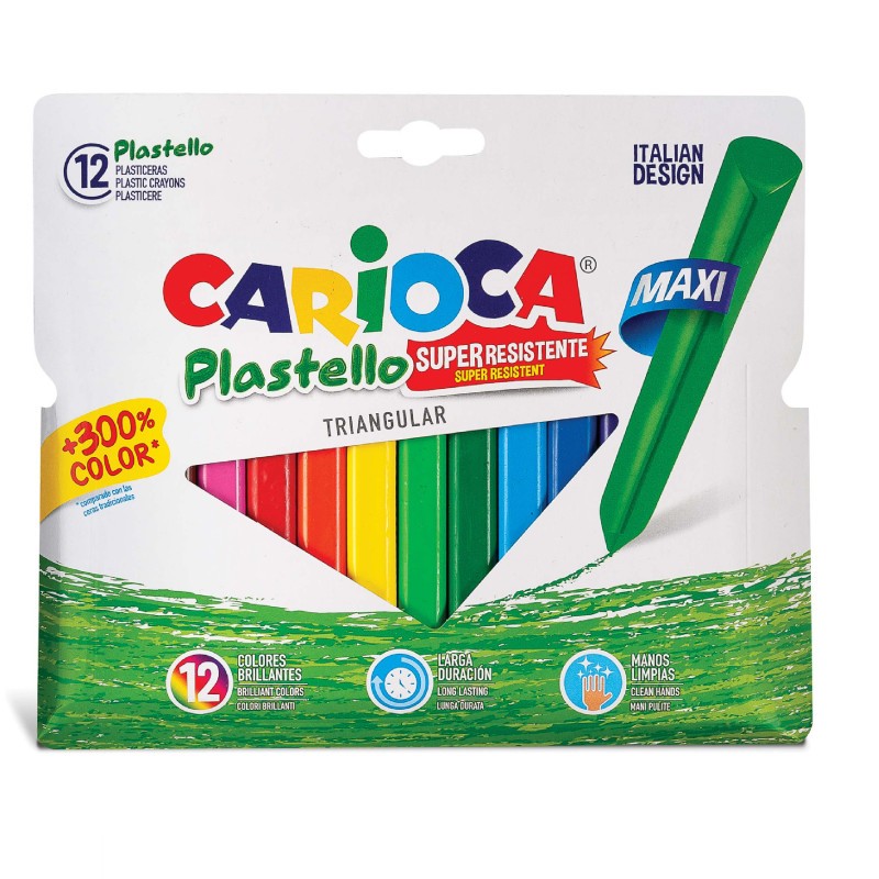 CERAS PLASTICERAS **MAXI TRIANGULARES PLASTELLO*** 12 COLORES DE CARIOCA REF: 42671
