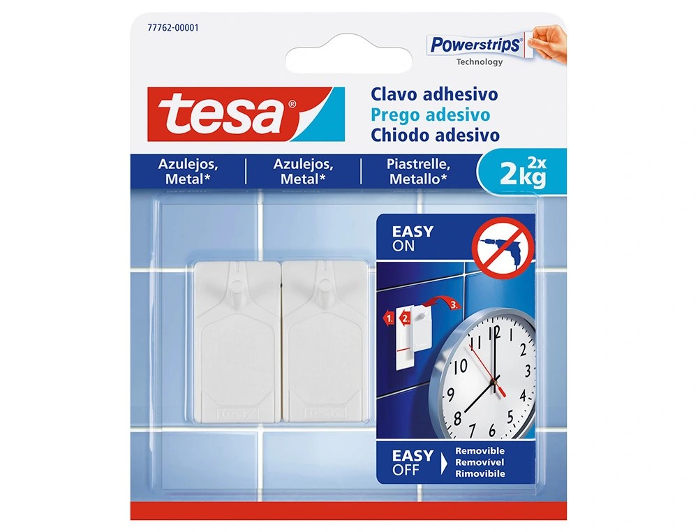 CLAVO AUTOADHESIVO TESA SUJECCION HASTA 2KG ***USO EN AZULEJOS*** PACK CON 2 SUJECCIONES
