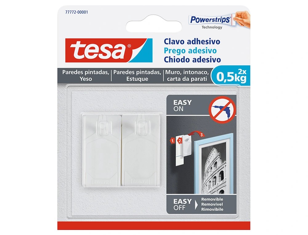 CLAVO AUTOADHESIVO TESA SUJECCION HASTA 2KG ***USO PAREDES PINTADAS*** PACK CON 2 SUJECCIONES
