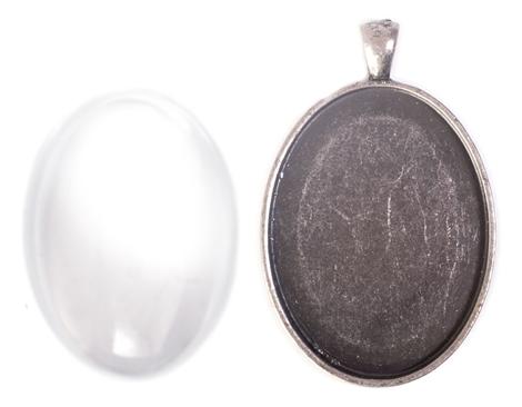 COLGANTE CAMAFEO CON CABUCHON CRISTAL DE 30X40MM COLOR PLATA VIEJA REF. 99443-AS