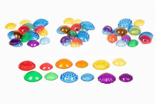 CONCHAS TACTILES TRANSPARENTES **PACK 36 CONCHAS GRANDES Y 72 PEQUEÑAS**