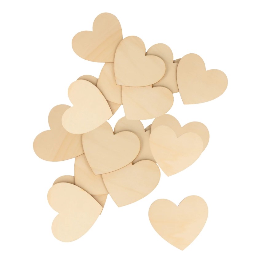 CORAZONES DE MADERA NATURAL MEDIDAS SURTIDAS PACK DE 70 UNIDADES EN MEDIDAS DE 27,35 Y 45MM