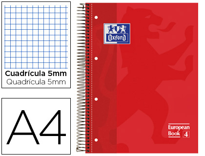 CUADERNO A4 MICROPERFORADO 5X5 OXFORD 80 HOJAS ROJO  102610024